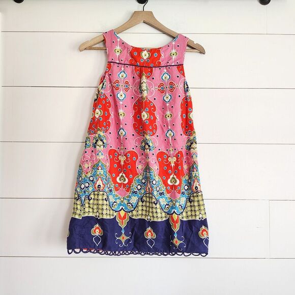 ANTHROPOLOGIE Maeve Orava Pink Purple Paisley Shift Dress Mod Retro Colorful 0P - Picture 3 of 9